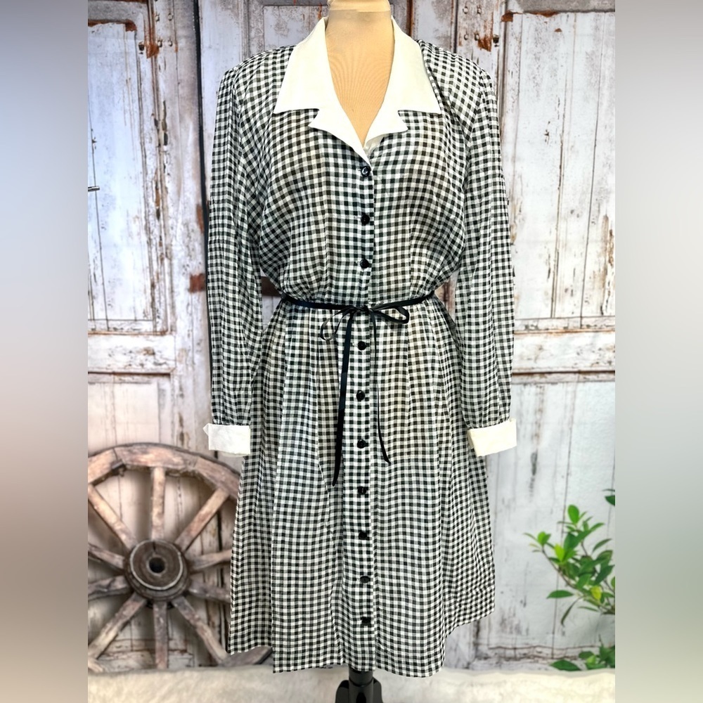 Vintage 80’s does 50’s Willi Of California Black & White Check Dress Size 8